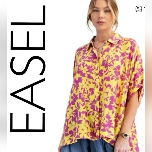 easel Tops - Easel Oversized Blouse Size S Magenta Orange